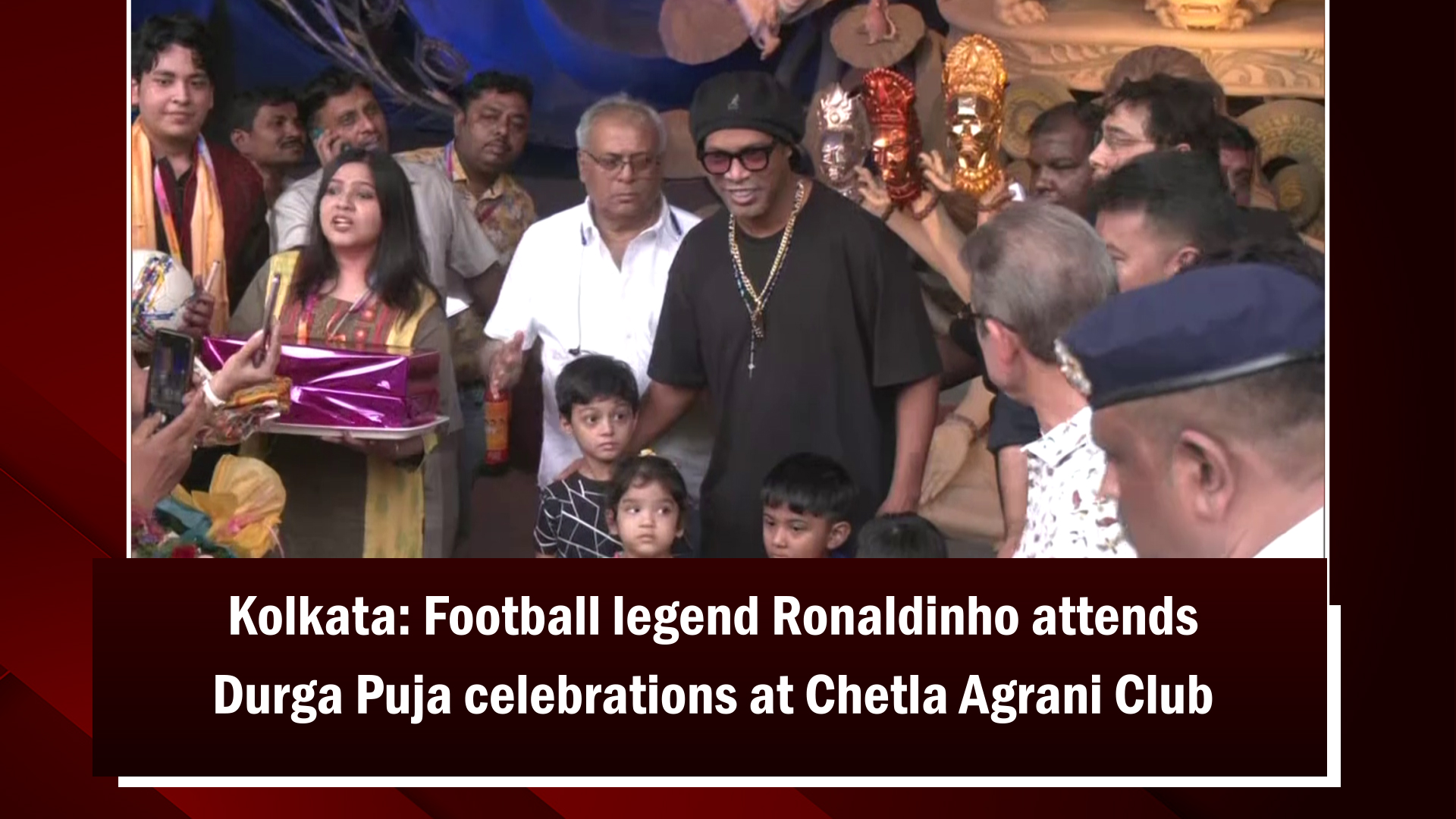 Kolkata: Football legend Ronaldinho attends Durga Puja celebrations at Chetla Agrani Club